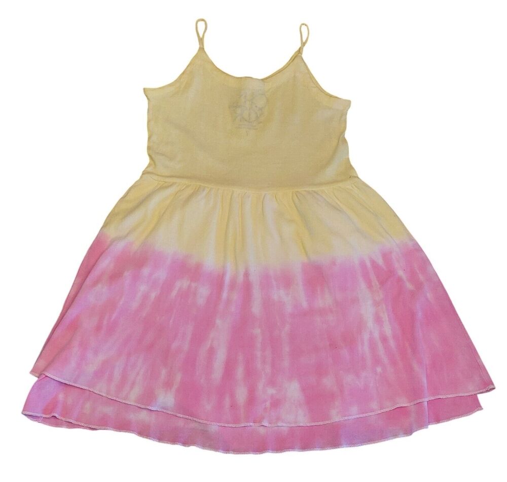 Chaser Tank Dress Full Layered Skirt Girls Sz 7 Yellow Pink 100% Cotton Midi